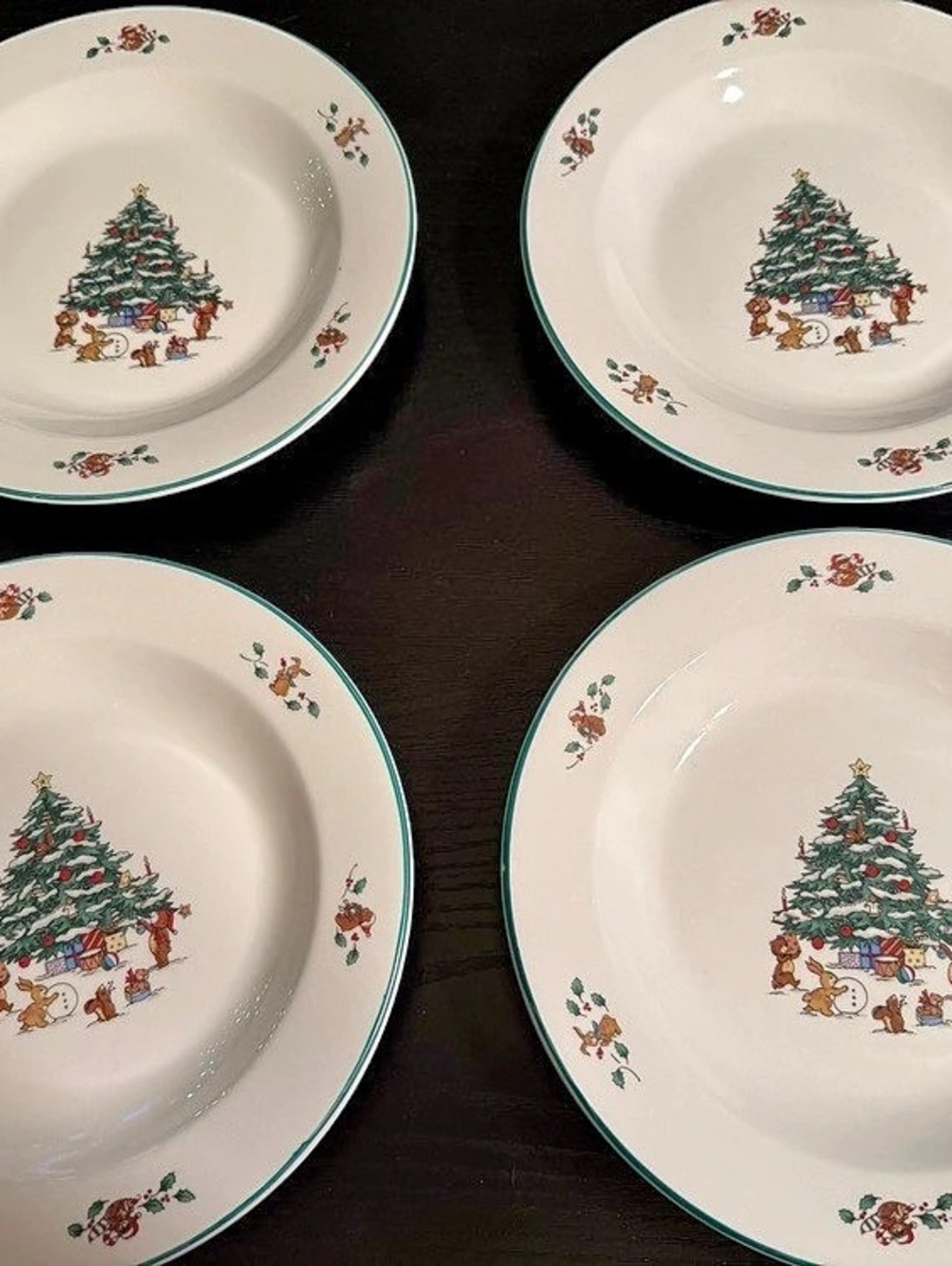 The Salem China Co. Whimsical Christmas Tree Set of 4 Plates White